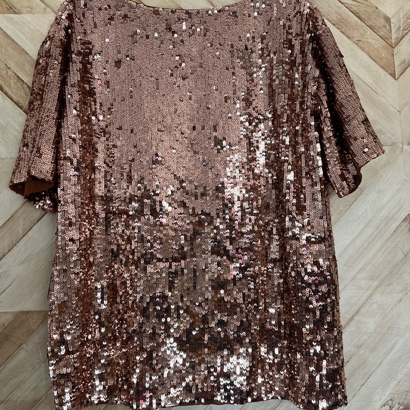 Topshop LOVE ME FOREVER OR LOVE ME NEVER Sequin Rose Gold Top - Picture 4 of 4